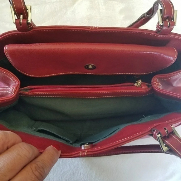 Mondani Burgundy Vegan Leather Satchel Top Handle Bag - Picture 6 of 8